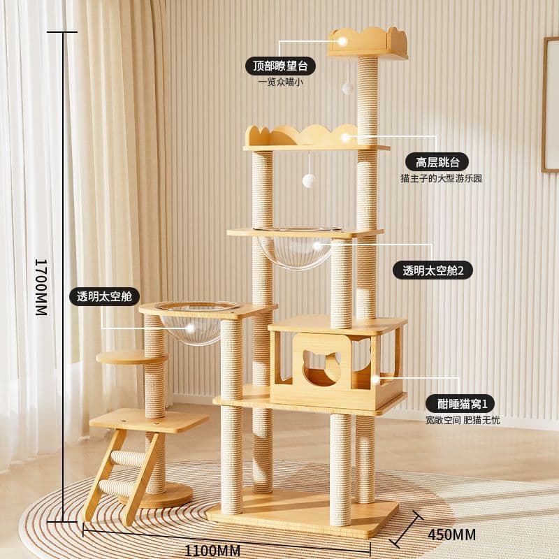Wooden Cat Tree with Condo, Scratching Post, Sisal Rope, Multi-Cat Climbing Tower, New Cat Furniture