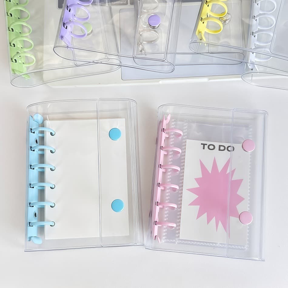 A6A7 Double Snap Colorful PVC Binder Cover, Minimalist Ins Style Tri-Fold Single Cover Notebook with 6-Ring Card Holder