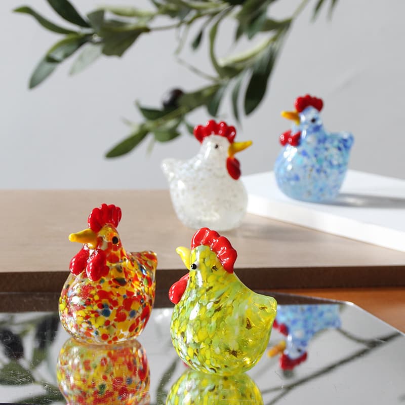 Handmade Zibo Glass Large Rooster Figurine Home Decorations Artistic Animal Small Ornament Glass Products Coquettish Chicken