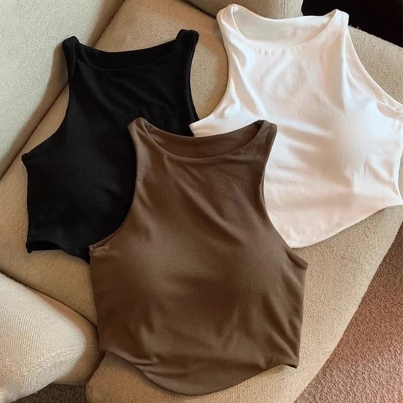 Simple all-in-one suspender straps, chest padding, women's inner wear, niche solid color bottoming shirt, short hot girl sleeveless top