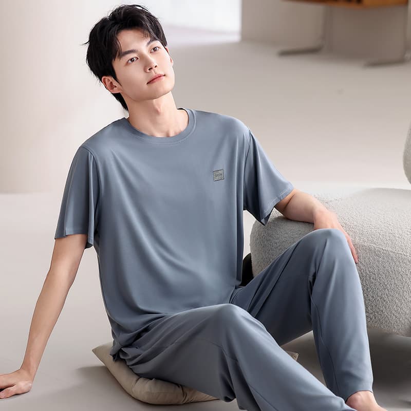 Lightweight Modal Sleepwear Short Sleeve Pants Set for Men Simple Fashion Home Clothes Can Be Worn outside in Summer