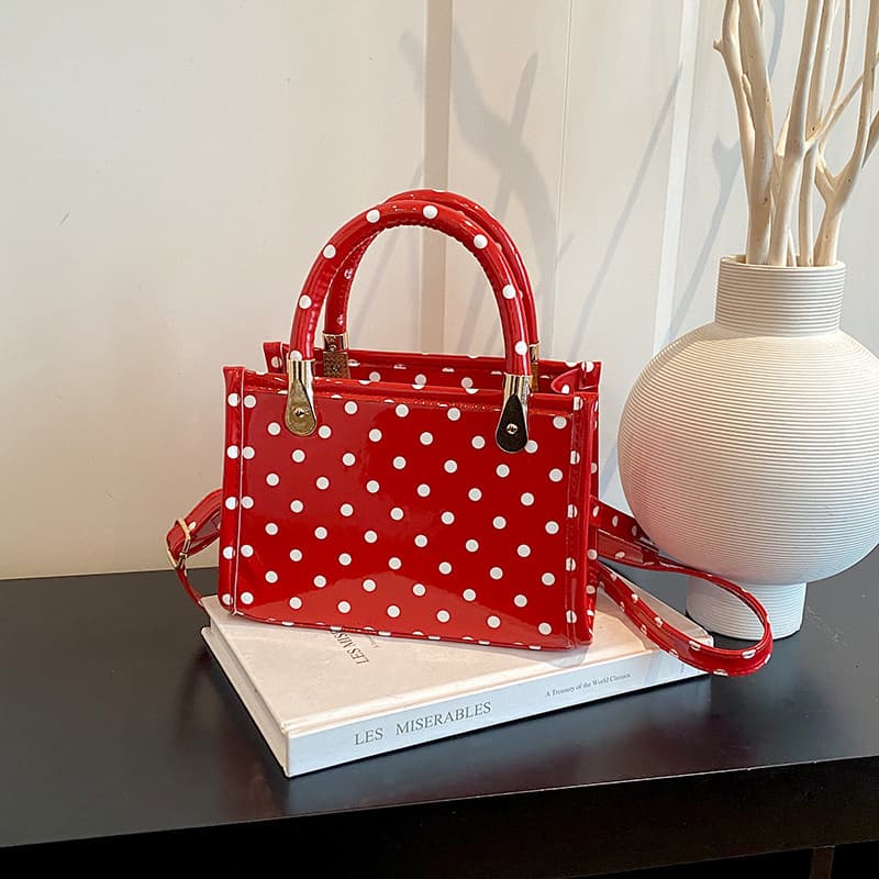2026 new French polka dot portable small square bag simple white and black polka dot versatile shoulder crossbody bag commuting mini