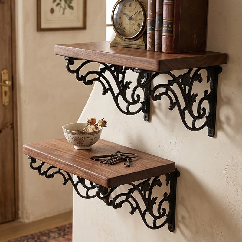 Nordic retro cast iron abstract support frame wall decoration storage rack tripod right angle rack cafe wall decoration