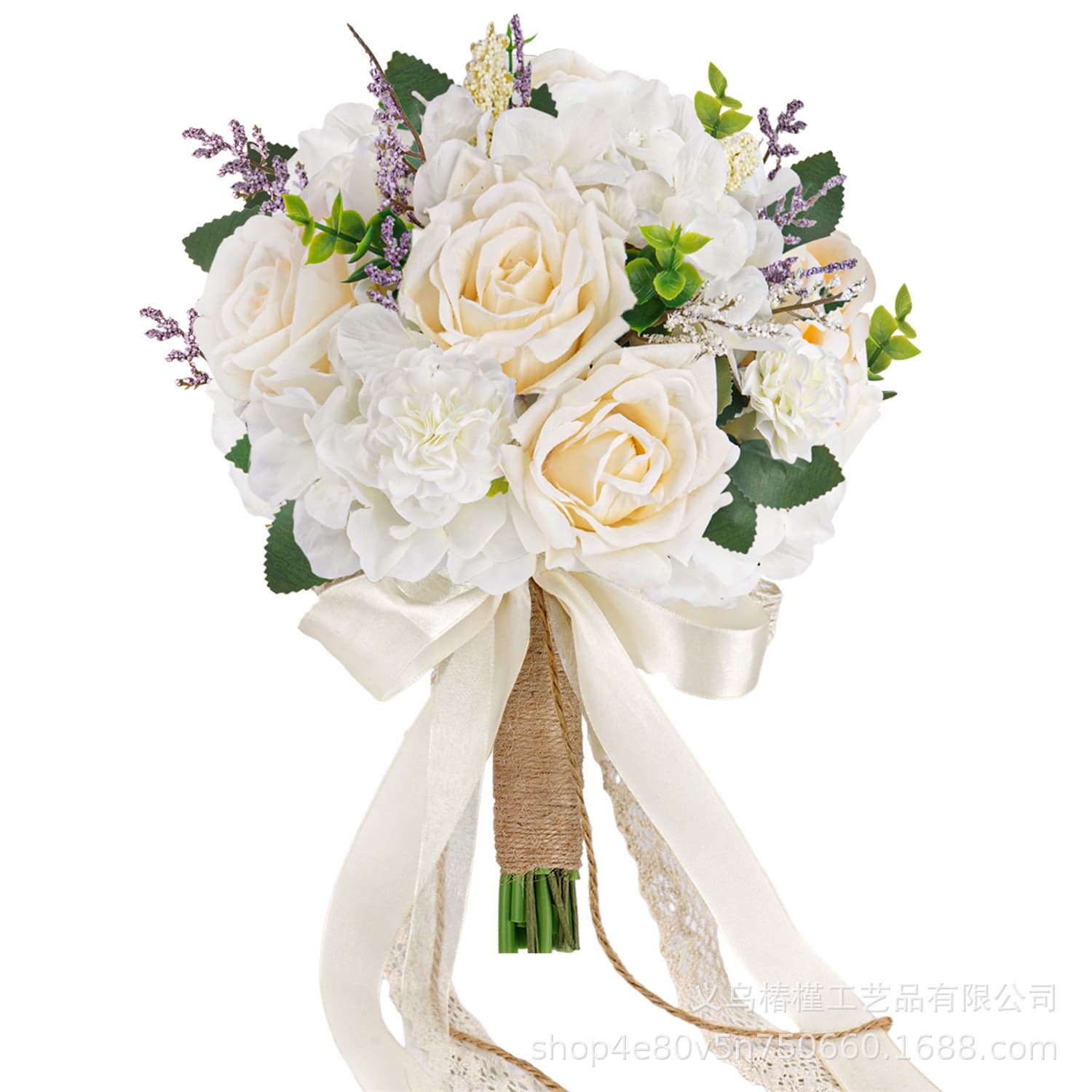 Bridal bouquet, elegant bridesmaid bouquet, wedding flowers, white champagne, artificial roses, Amazonian artificial flowers