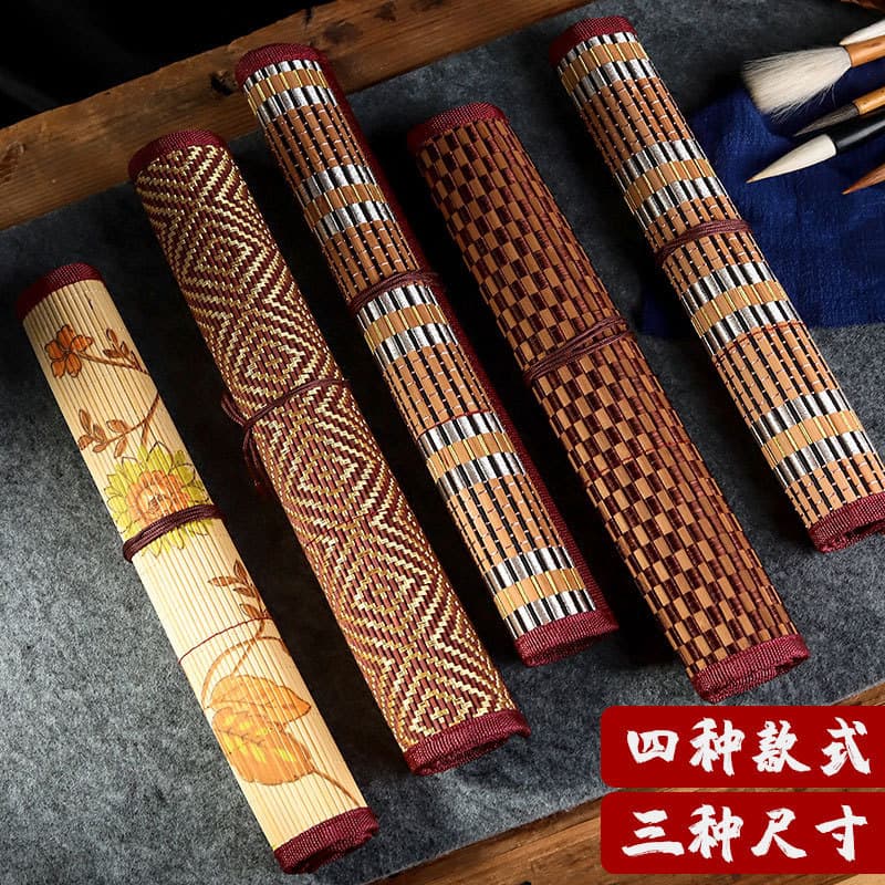 Manufacturer wholesale brush curtain brush bag ancient style watercolor pen bamboo pen curtain style large capacity storage pencil bag bamboo pen curtain