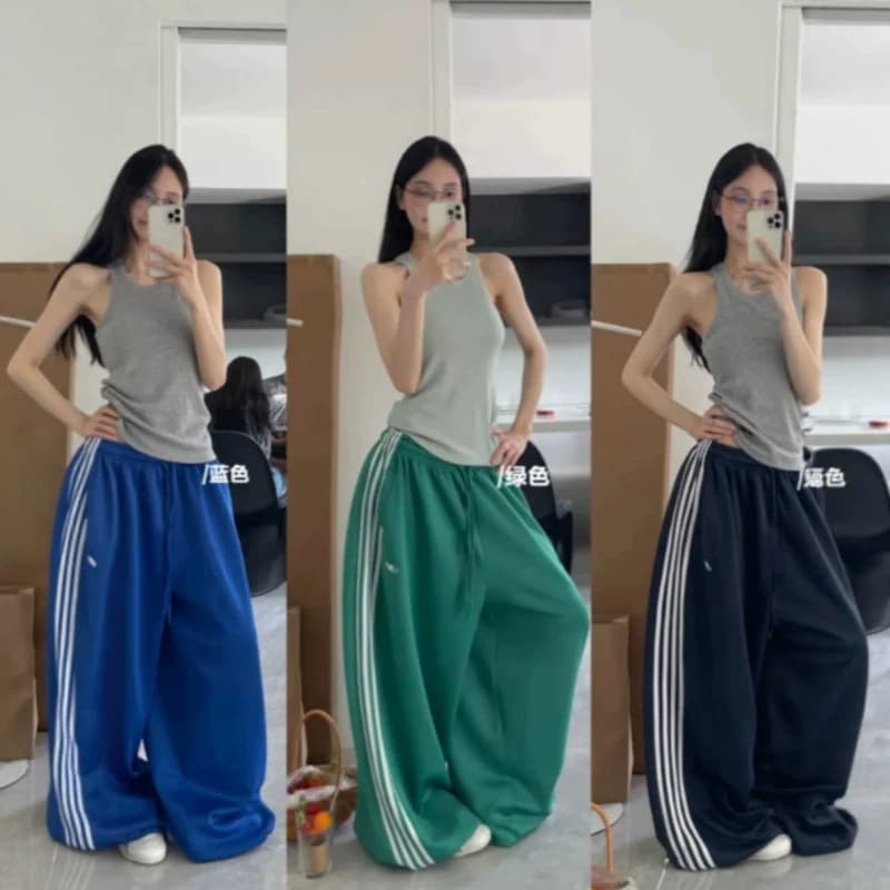 【Breathable and Flowy】Summer Thin Retro Lazy Style Striped Ribbon Patchwork Wide-Leg Jazz Dance Casual Pants