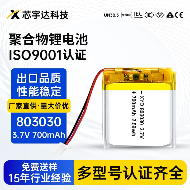 803030 Polymer Lithium Battery 3.7V 800mAh for Beauty Devices, Detectors, Bicycles, LED Lights