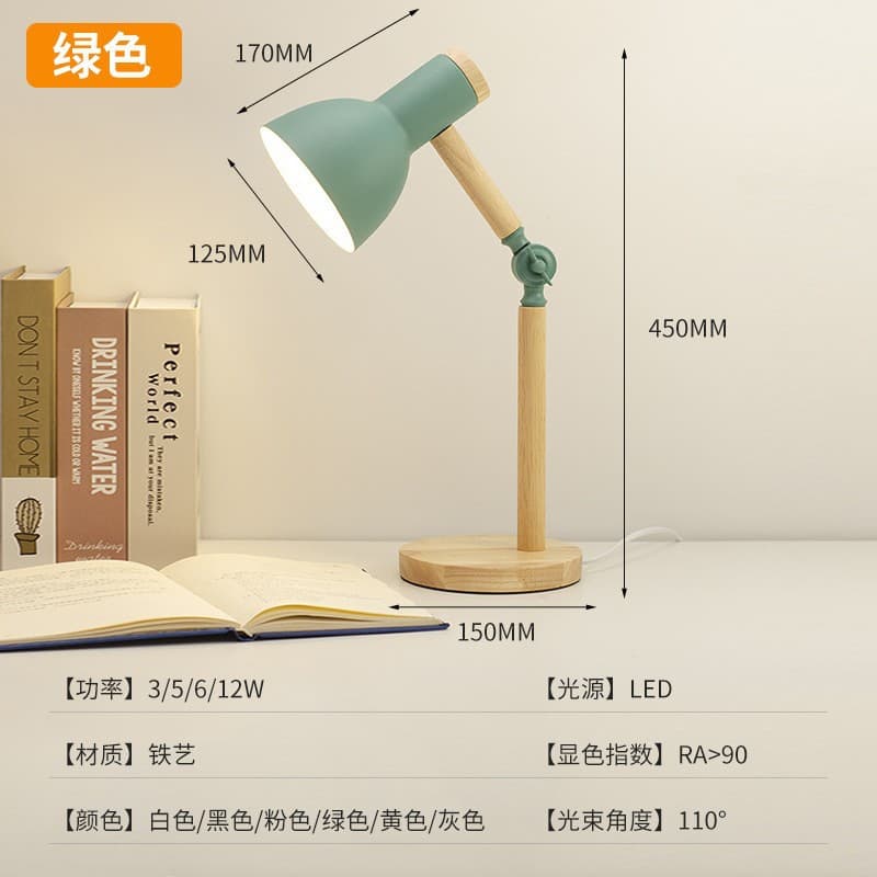 National AA grade eye protection table lamp desk student dormitory simple bedroom bedside lamp macaron wood student dormitory