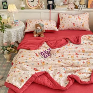 Summer New Machine Washable Puff Cotton Double-Layer Gauze Cartoon Summer Quilt Home Air Conditioning Quilt Bedding Set Summer Cool Quilt