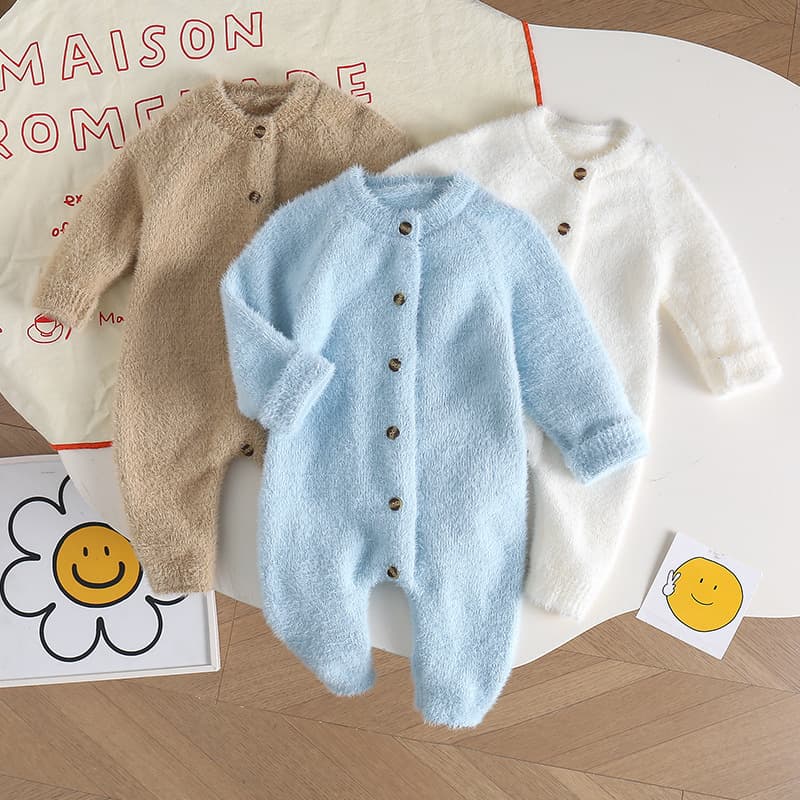 Adorable Newborn Baby Autumn/Winter Fleece Romper, Knitted Bodysuit for Boys and Girls