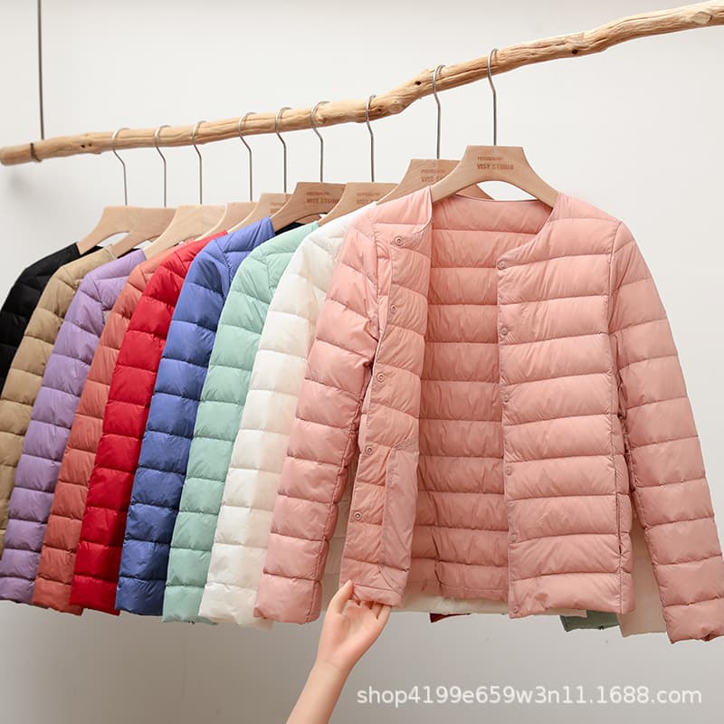 2025 Lightweight Women's Short Round Neck Autumn/Winter New Simple Round Neck Warm Coat Solid Color Long Sleeve Down Vest Liner