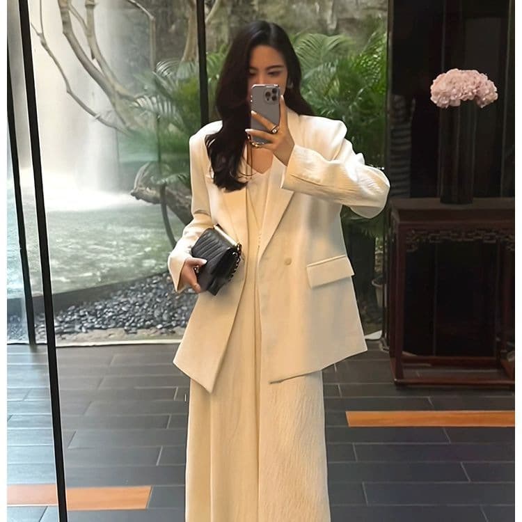 [In Stock] Plus Size Women's Clothing Set Curvy MM Strapless Long Dress Suit Jacket Spring/Autumn Slimming Two-Piece Set 5022