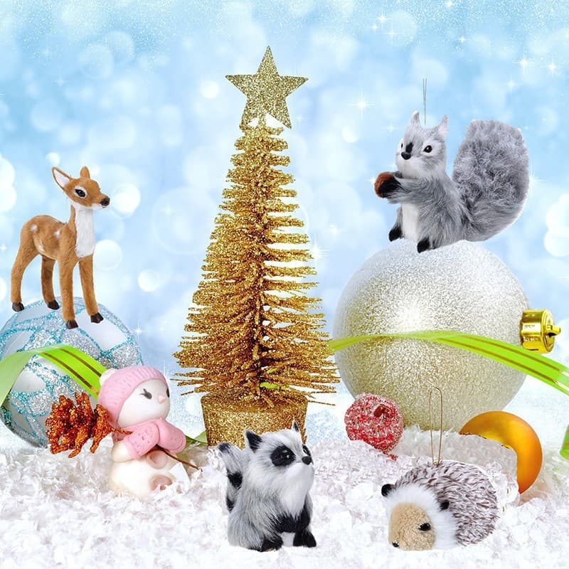 Cross-border Plush Realistic Animals: Small Deer, Fox, Squirrel, Hedgehog, Rabbit Ornaments, Craft Home Decor
