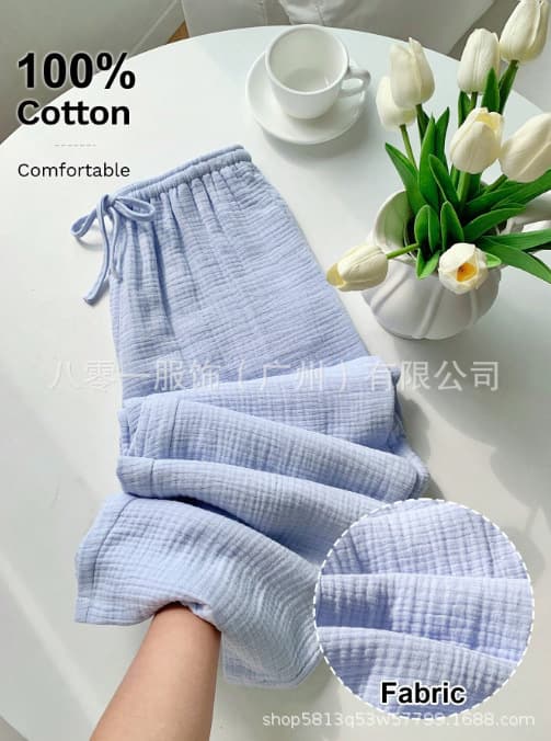 2026 New Amazon Women's Crepe Cotton Loose Casual Straight Long Pants Mosquito-Repellent Pants Homewear Drop Shipping