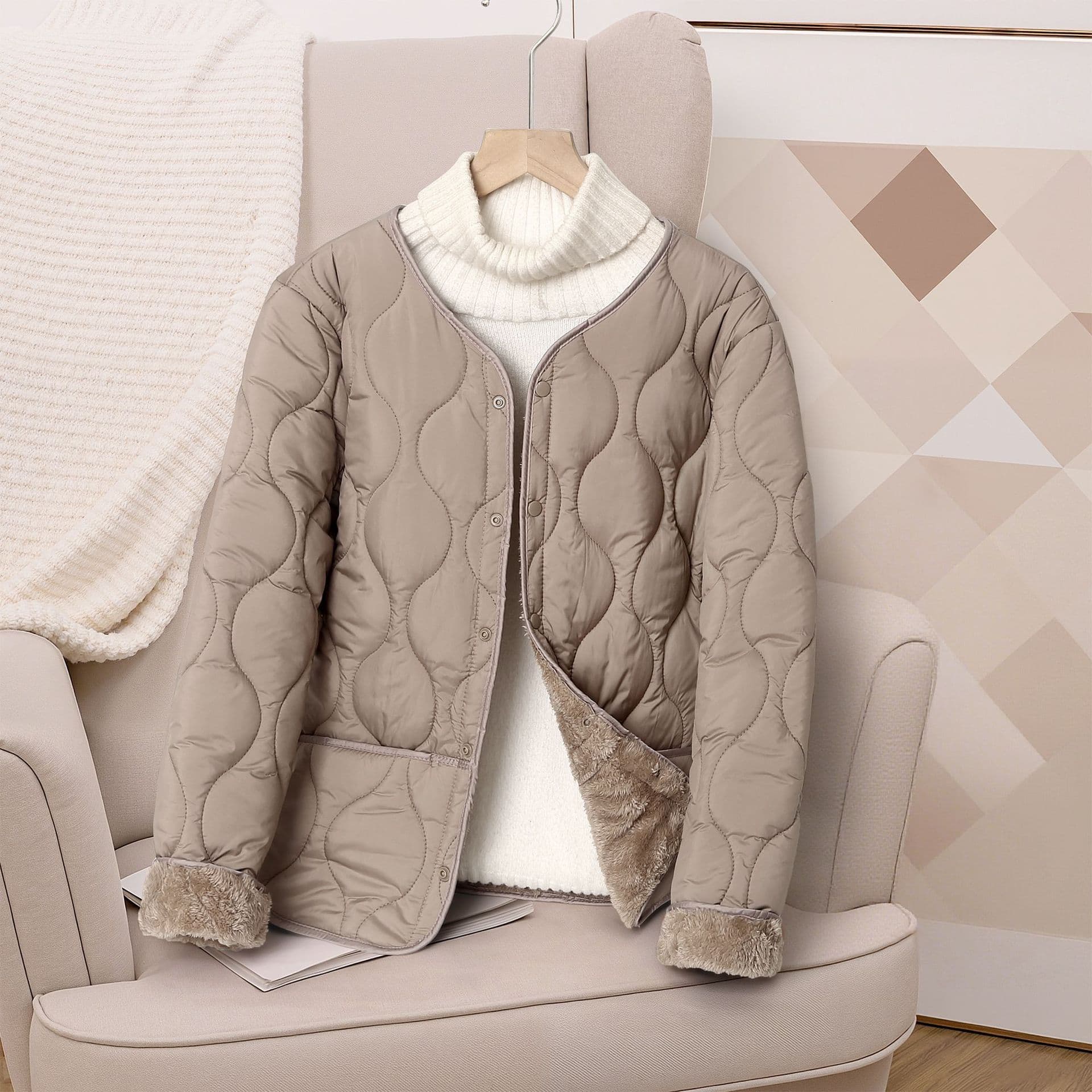 Cotton Jacket Liner Commuting Simple Inner/Outer Wear Autumn/Winter Fleece-Lined Thickened Stylish Casual Middle-Aged & Elderly Lightweight Coat Fashion