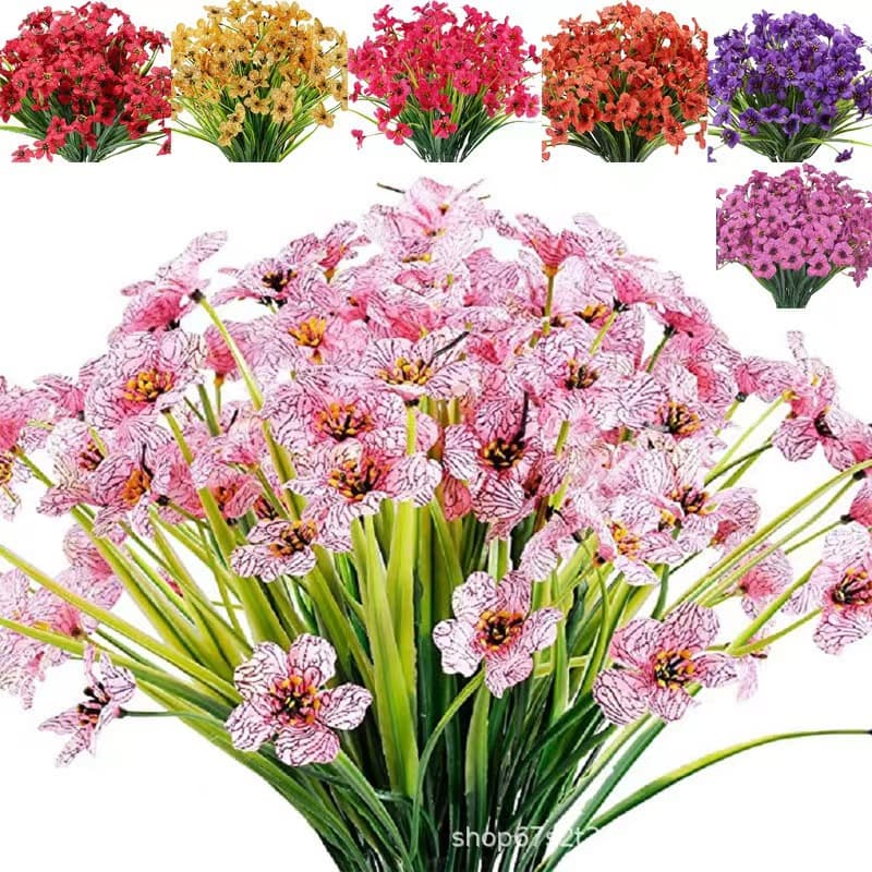 Amazon 5-Head Spring Grass Flower, Water Grass Silk Screen Fabric Flower, Violet Artificial Flower, Phalaenopsis Outdoor Decorative Fake Flower