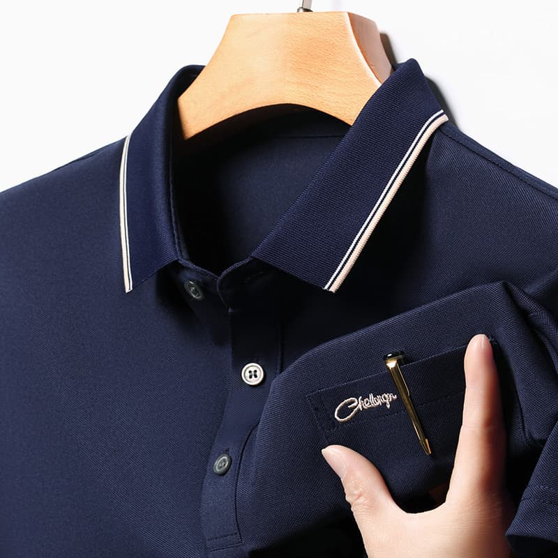 Men's summer lapel real pocket embroidery short-sleeved business casual fashion simple T-shirt dad top for young and middle-aged men