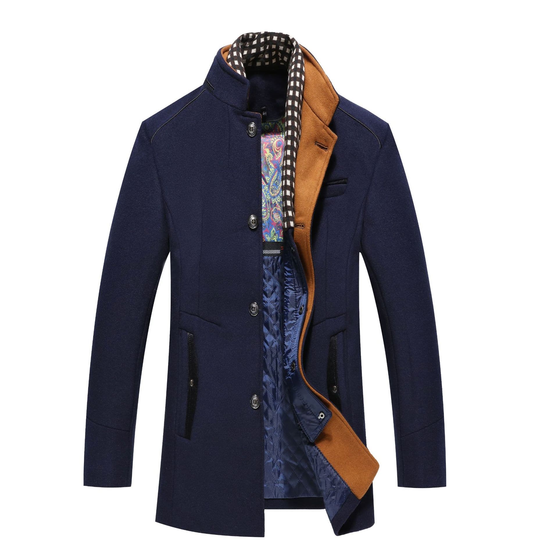 Thickened Scarf Collar Woolen Coat for Middle-aged Men, Mid-Length, Wholesale Stock
