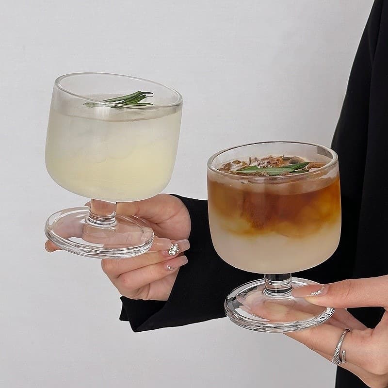 Niche Retro Glass Cup, Instagram-Style Low-Footed Cup, Iced Americano Coffee Cup, Latte Cup, Specialty Drink Cup, Juice Cup