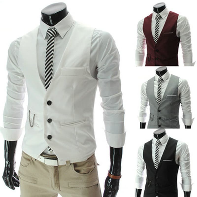 Men's Slim Fit Solid Color Suit Vest Plus Size Men's Vest for Spring and Autumn Casual British Style