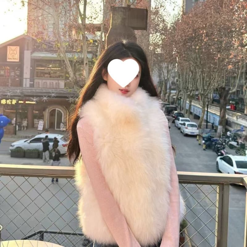 Atmospheric Textured Drop Shoulder Versatile Vest Fox Fur Faux Fur Coat Vest for Women