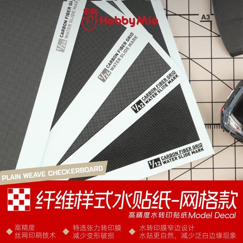 Meowcraft Carbon Fiber Water Sticker Grid Style Pwc Car Model Civilian Carbon Fiber Pattern 1/24 1/12 Scale
