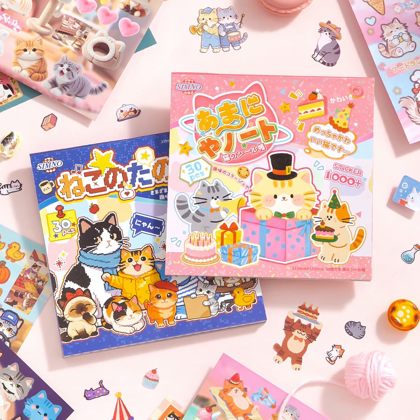 Xinmo Japanese Pixel Style Cat Sticker Book, Cute Kitten DIY Journal Collage Material Notebook