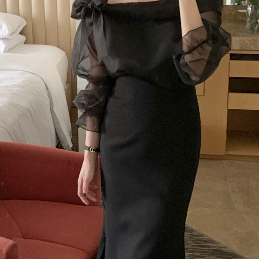 Korean Chic Early Spring New Bow One-Shoulder Mesh Chiffon Top Elegant Inner Layering Blouse for Women