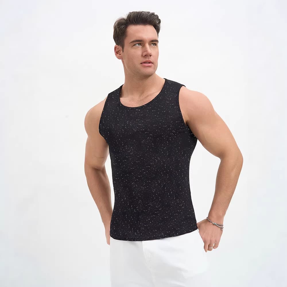 European and American Men's Vest Polka Dot Solid Rhinestone Wide Shoulder Top Nightclub Party Music Festival Men's Versatile Top