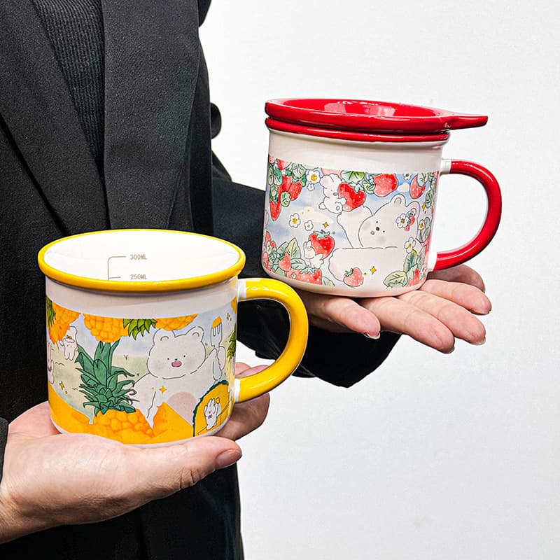 Pastoral Style Ceramic Cup Cute Bear Mug Souvenir High-Value Water Cup Home Ceramics Cross-Border Shipping
