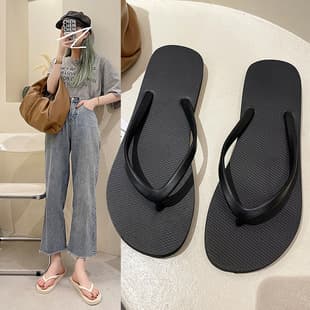 Flip Flops for Women Summer Outdoor Toe Separator Beach Flat Sandals, Black, Factory Direct, Casual