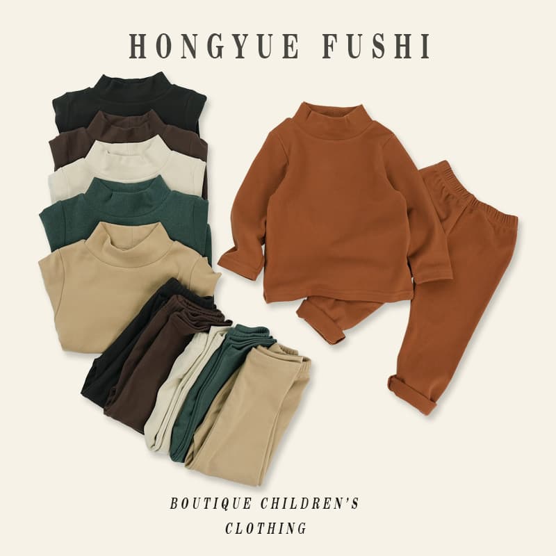 Thickened Warmth Children's Underwear Set High Neck Soft Fleece Boys Girls Base Shirt Autumn Winter Cotton Korean Style
