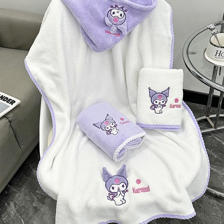 Sanrio Cartoon 3D Kuromi Coral Velvet Towel Set Bath Towel Soft Absorbent Children Adult Bath Towel