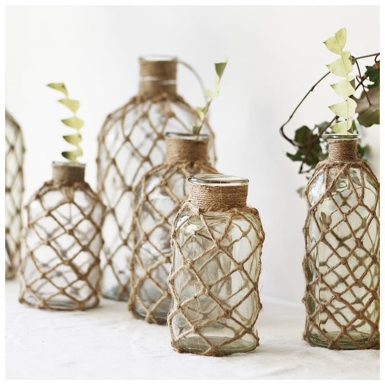 Vintage Jute Rope Glass Vase Handwoven American Country Creative Hydroponic Vase Desktop Decoration Flower Vessel
