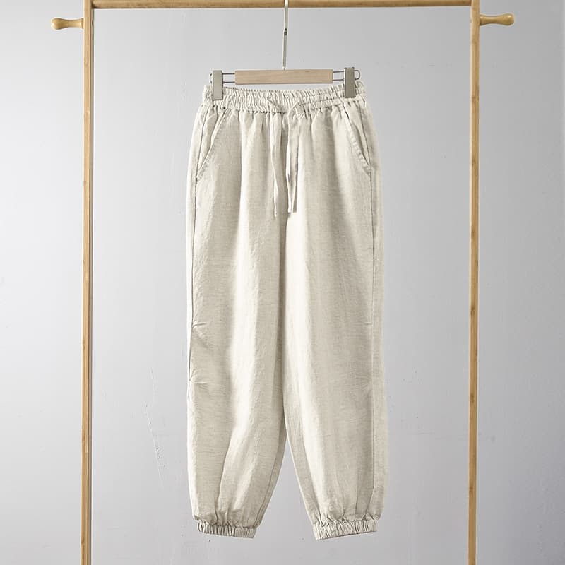 2025 Spring New Linen Pants for Men Linen Cropped Pants Youth Loose Mid-Waist Linen Casual Pants E004