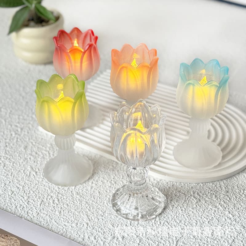 Premium Tulip Glass Candle Holder Decorative Scented Candle Cup Transparent Flower Stem Candle Holder Home Decor