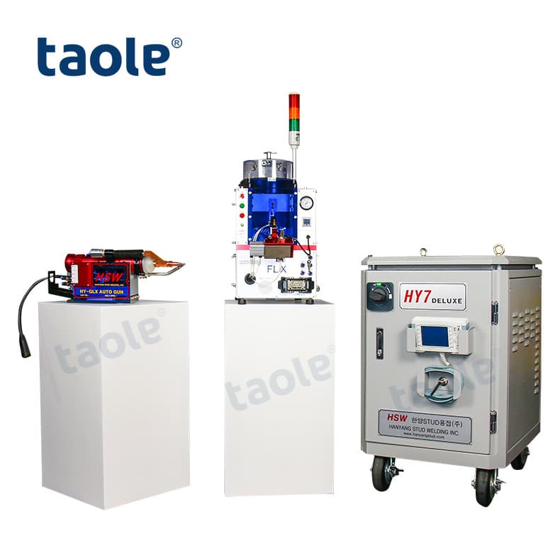 Automotive manufacturing, automotive rear wing welding equipment, Korean Hanyang stud welding machine, fully automatic and semi-automatic options available.