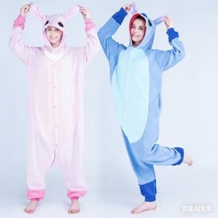 Home Blue Patchwork Stitch Fleece Cartoon Onesie Animal Costume Factory Direct Sale