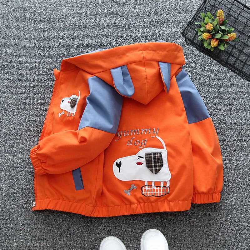 Unisex Spring Autumn Cartoon Jacket Children's Outerwear Hooded Long Sleeve Soft Polyester Fiber Zipper Closure Fashionable Baby Clothes