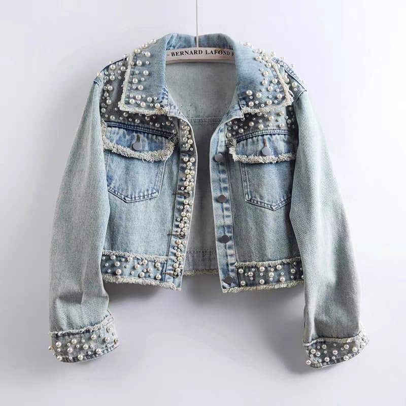 Spring/Autumn New Heavy-Duty Korean Rhinestone Fashion Denim Jacket Short Loose High-Quality Denim Coat