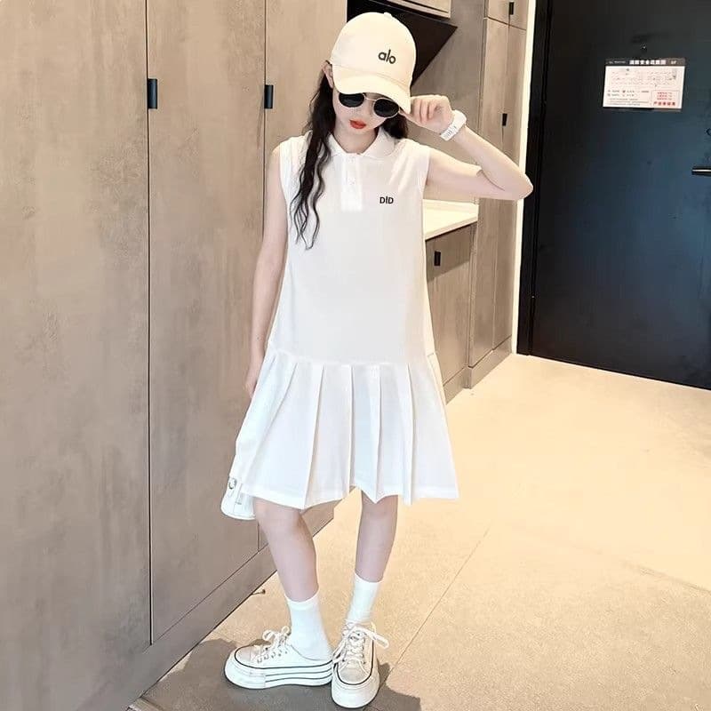 Girls Dress Summer 2026 New Style Children Fashionable Polo Dress Summer Clothing for Older Kids Trendy Sport Dress