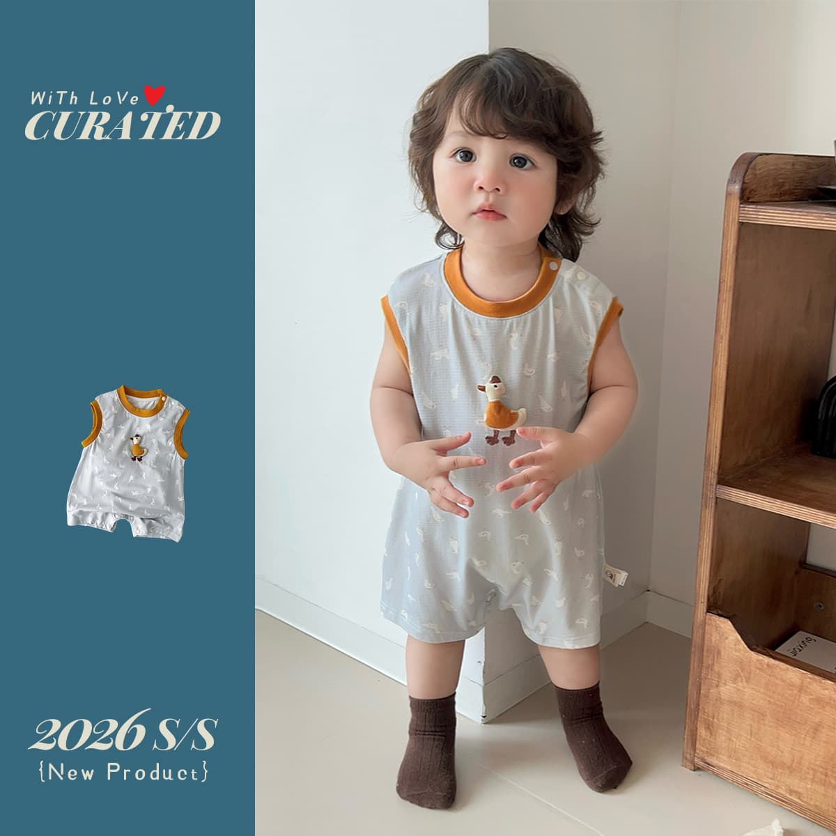 Baby crawling clothes for boys sleeveless jumpsuit summer new thin cartoon Korean style children's clothing boys summer style