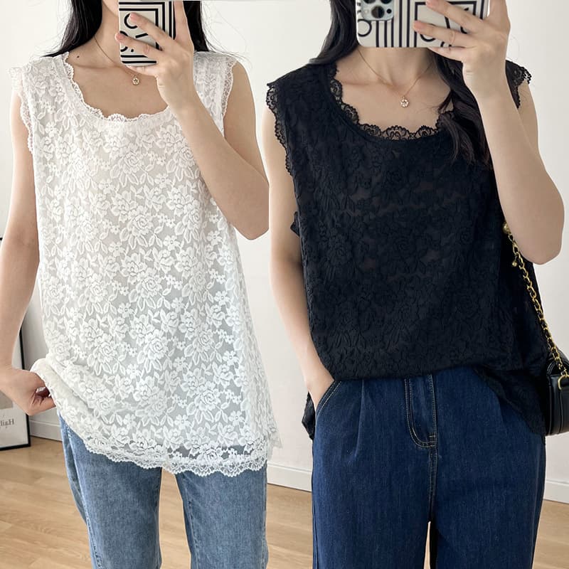 8303 Spring Summer New Lace Camisole Tank Top Outerwear Elastic Plus Size up to 300 Jin Trendy