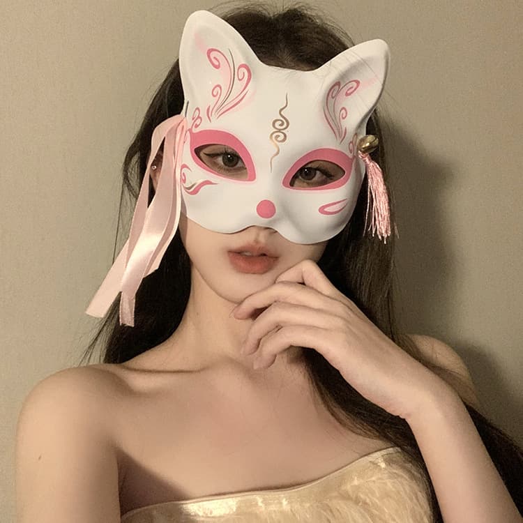 New Year's Mask God Girl Fox Flower Face Mask Ancient Style National Style Painted Ball Bar Half Face Dressing Mask