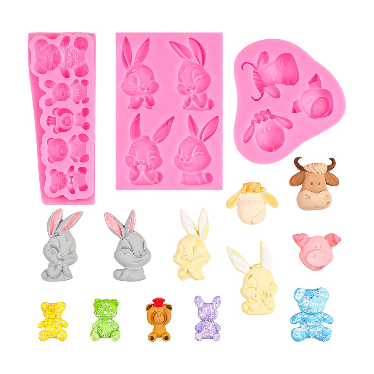 DIY Cute Cartoon Little Rabbit Cow Bear Sheep Silicone Mold Silicone Mold Chocolate Cake Decoration Mold