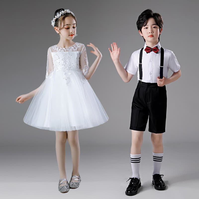Girl's 10th Birthday Party Dress White Tulle Gown Children's Performance Costume Summer Autumn Winter Princess Dress Flower Girl Choir Long Dress