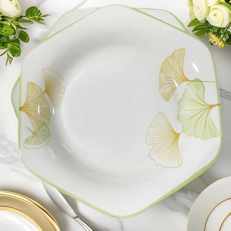 Ceramic tableware printed underglaze color hexagonal plate ceramic plate soup plate dinner plate vegetable plate export multi-size optional