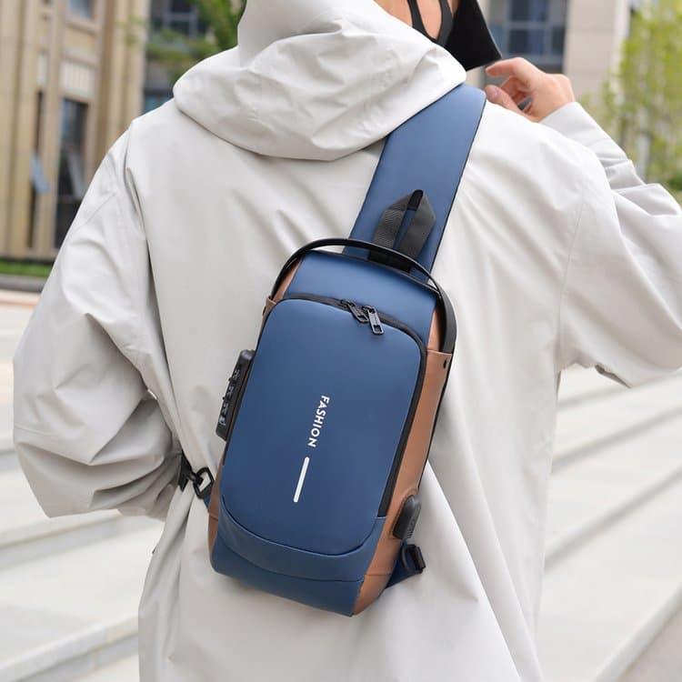 Men's fashion crossbody bag shoulder bag multifunctional anti-theft chest bag USB charging waterproof Oxford cloth trendy backpack