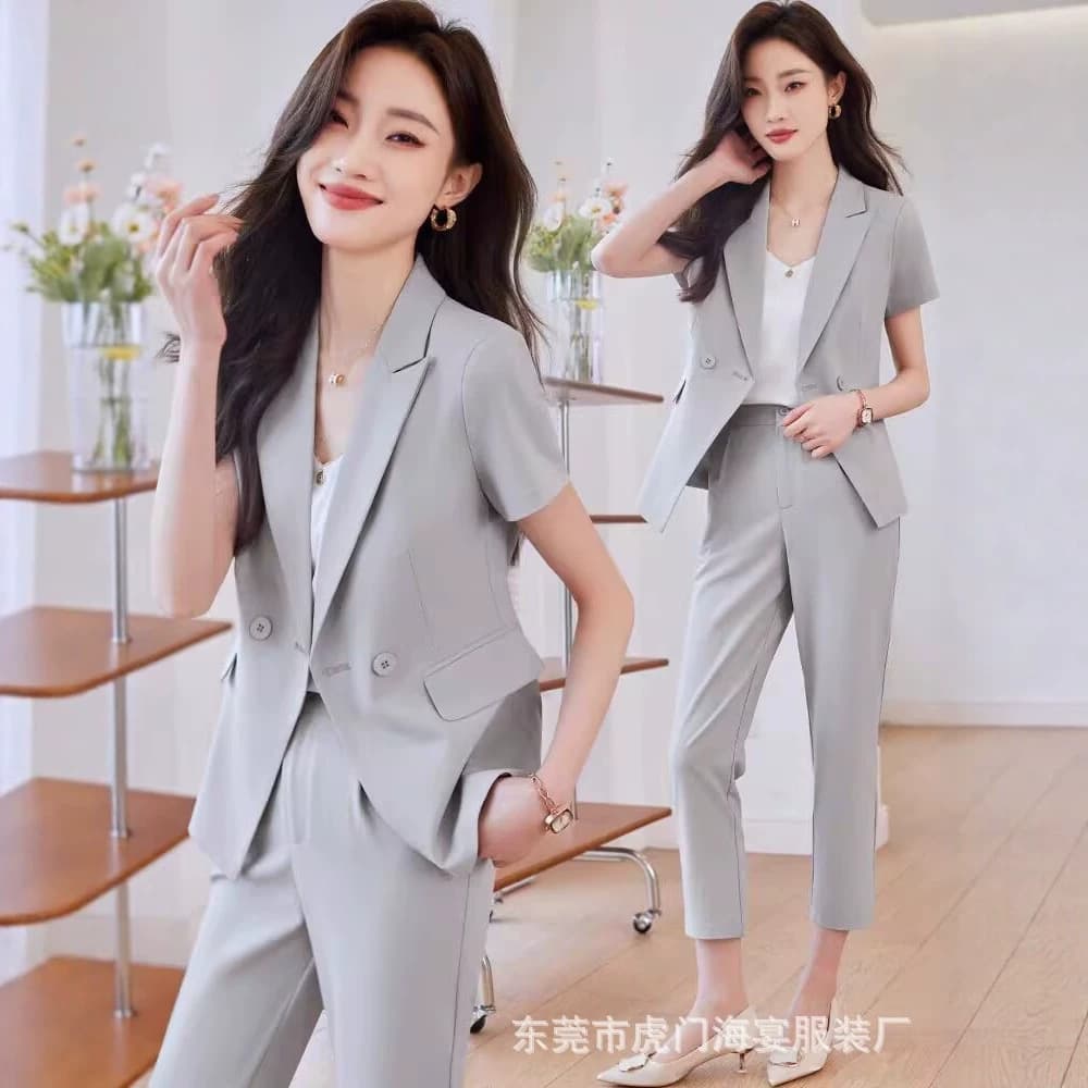 Short-sleeved suit women's summer thin professional wear temperament goddess style high-end formal suit work clothes summer