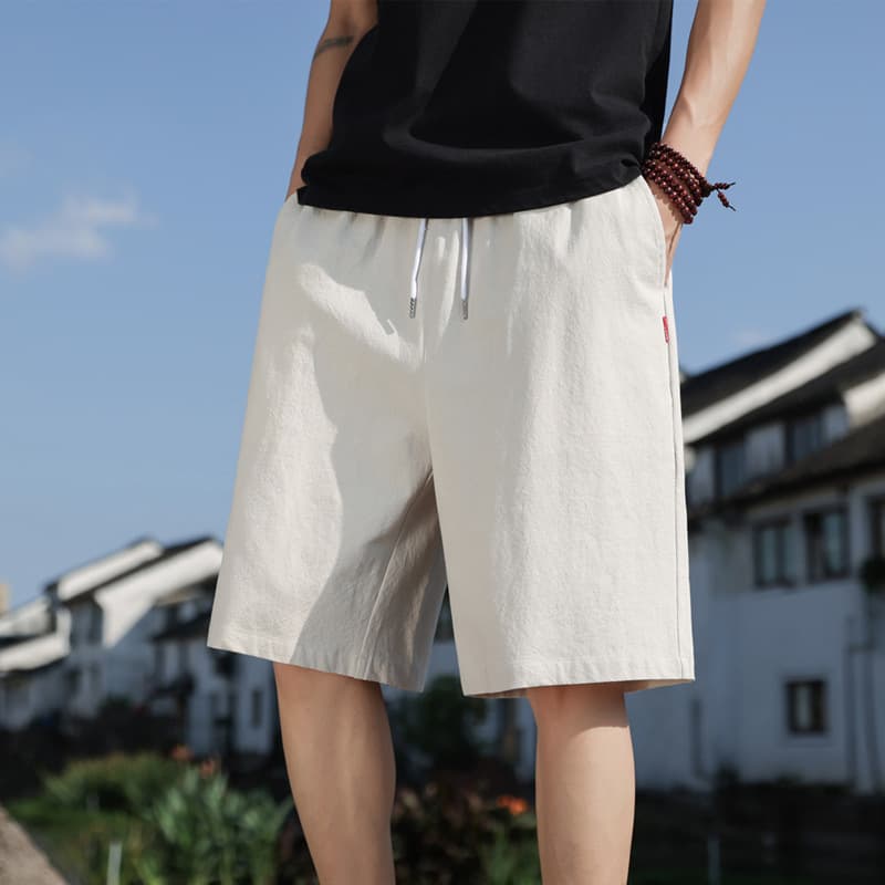 Men's Pure Cotton Shorts Summer Loose Straight Leg Sports Beach Casual Pants Thin Five-Quarter Length Breathable Comfortable